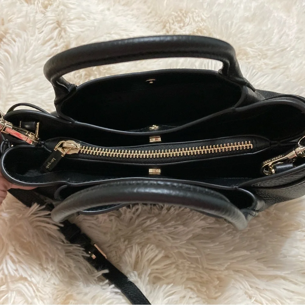 kate spade Black Pebbled Leather Satchel with Gold Logo